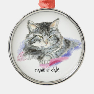 Anpassat namn eller datum Cute Cat, Pet, Animal Julgransprydnad Metall