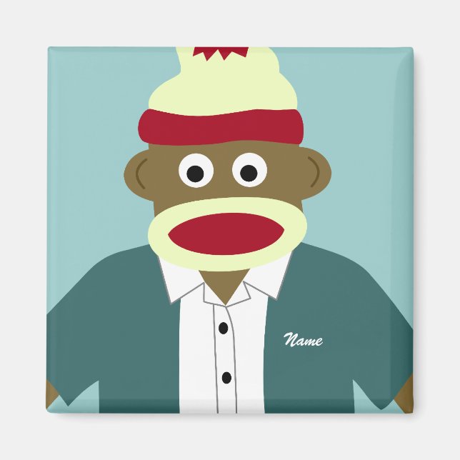 Anpassat namn eller Monogram Sock monkey Boy Magnet (Framsidan)