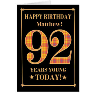 Anpassat namn eller relation 92-årsdag Tartan-kort Hälsningskort