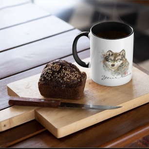 Anpassat namn eller Varg för text, vattenfärg Anim Mugg