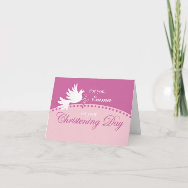 Anpassat namn Emma Christening Dove på Rosa Kort (Framsida)