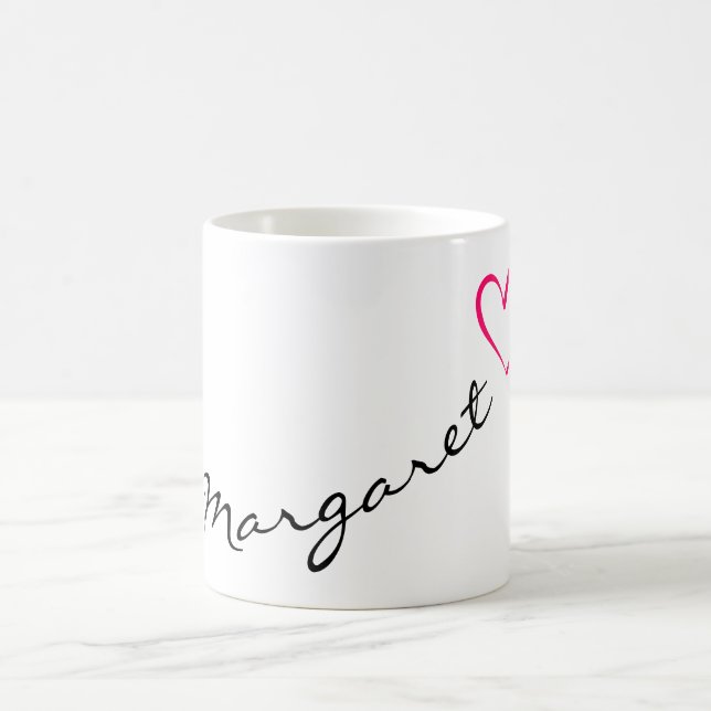 Anpassat namn enkelt Calligraphy Rosa Heart Margar Kaffemugg (Center)