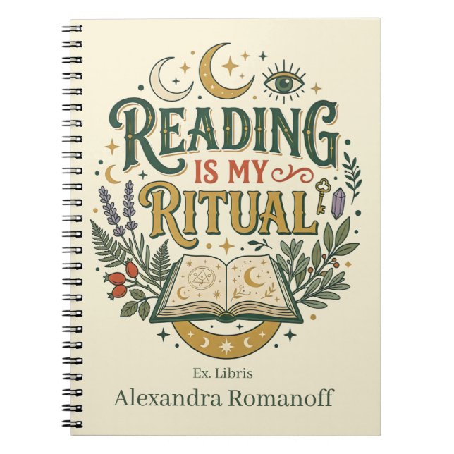 Anpassat namn Ex Libris Läsning är min ritual Anteckningsbok (Framsidan)