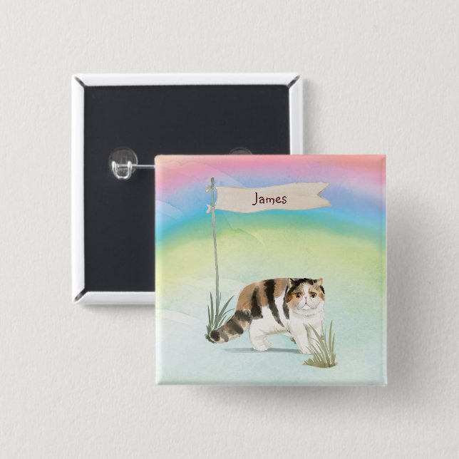 Anpassat namn Exotic Kort Hair Cat Pet Knapp (Framsida & baksida)