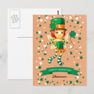 Anpassat namn Fairy Irish Girl St. Patrick's Day Vykort