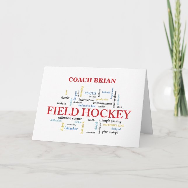 Anpassat namn Fält Hockey Coach Tack i Ord Kort (Framsida)