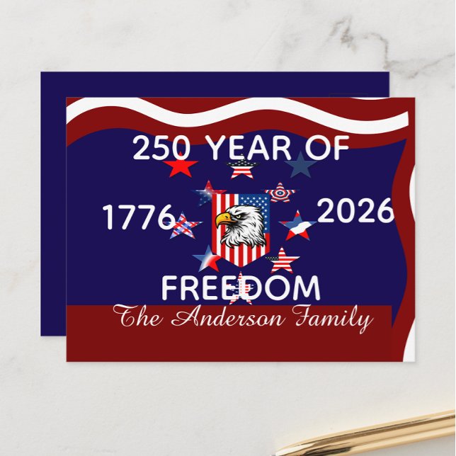 Anpassat namn, familj och frihet Amerika 250 år Vykort (Skapare uppladdad)
