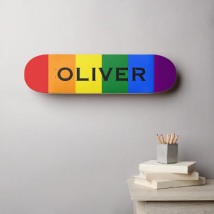 Anpassat namn Färgat LGBTQ Rainbow Gay pride Flagg Mini Skateboard Bräda 18,5 Cm