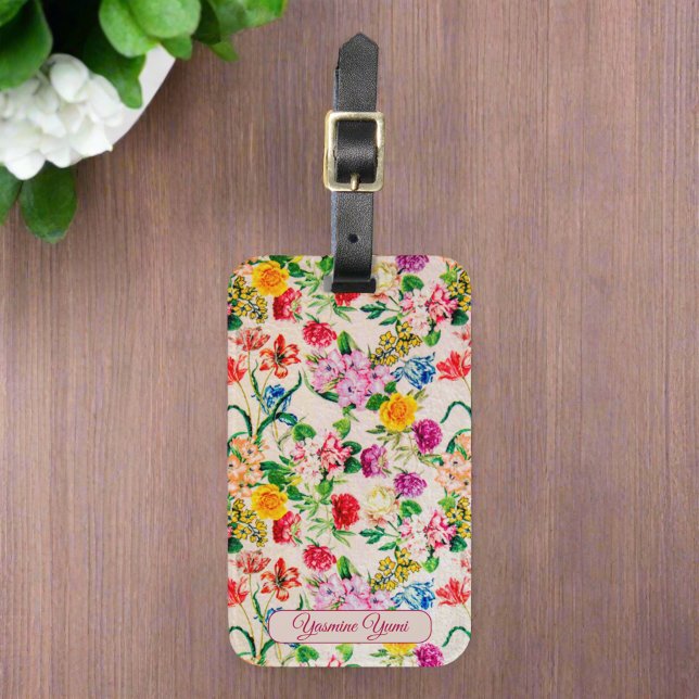 Anpassat namn Färgblommor Feminine Girly Travel Bagagebricka (Skapare uppladdad)