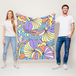 Anpassat namn Färgfulla Doodles-filtar Fleecefilt