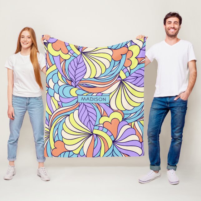 Anpassat namn Färgfulla Doodles-filtar Fleecefilt (På plats)