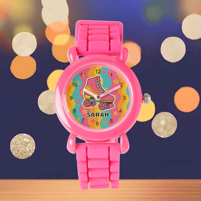 Anpassat namn Färgfyllande roller Skating Girl Kid Armbandsur (Custom Name Colorful Roller Skating Girl Kids Watch
)