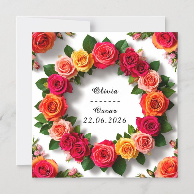 Anpassat namn 🌸 Färgrik blomsterkrans för bröllop Magnetisk Inbjudningskort (Framsida)