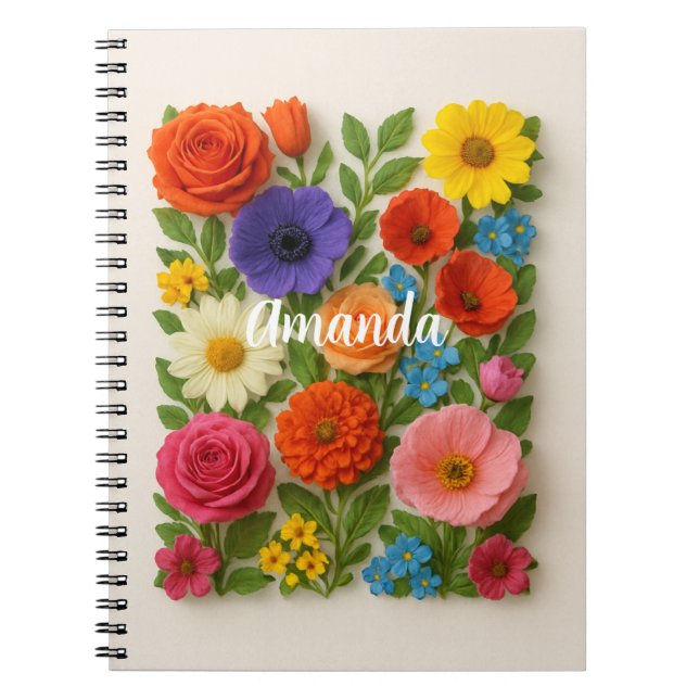 Anpassat Namn Färgrika Blommor  Anteckningsbok (Framsidan)