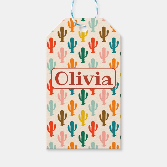 Anpassat namn Färgrika kaktusar Presentetikett (Framsidan)