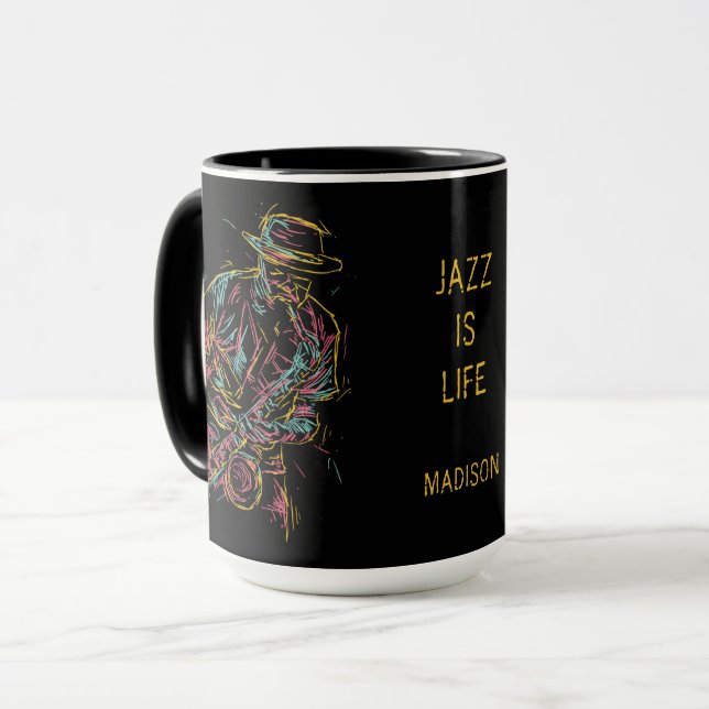 Anpassat namn Färgstark Jazz Player Mugg (Framsida vänster)
