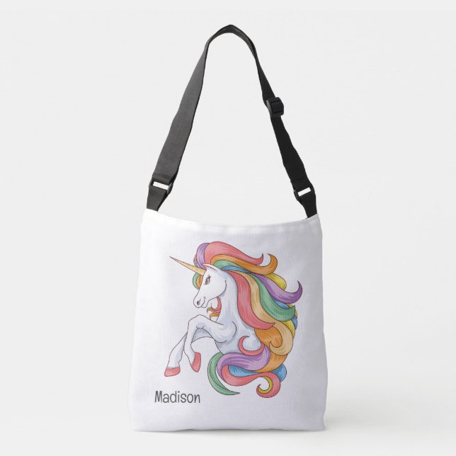 Anpassat namn Färgstark Unicorn Axelväska (Framsida)