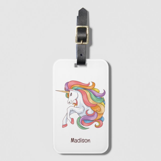 Anpassat namn Färgstark Unicorn Bagagebricka (Framsida vertikal)