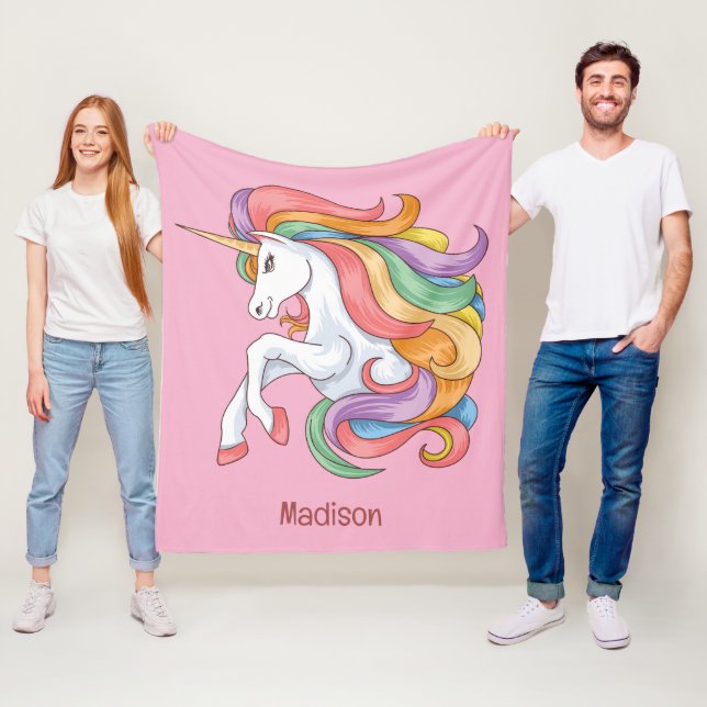 Anpassat namn Färgstark Unicorn Fleecefilt (På plats)