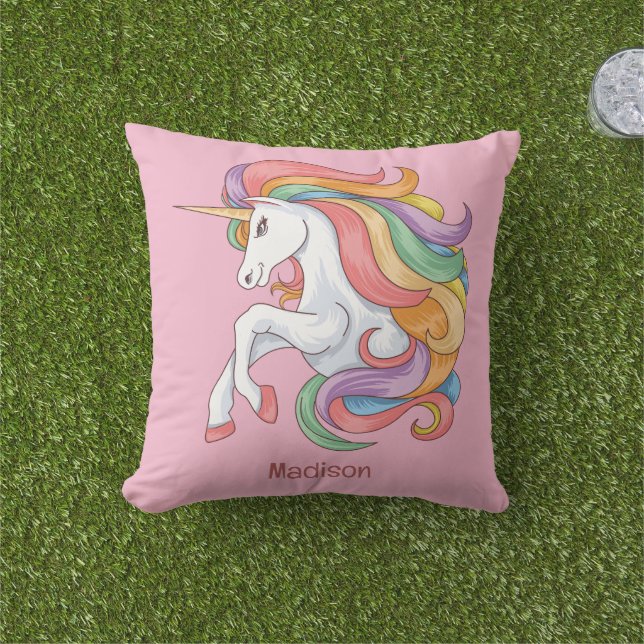 Anpassat namn Färgstark Unicorn Kudde (Gräs)