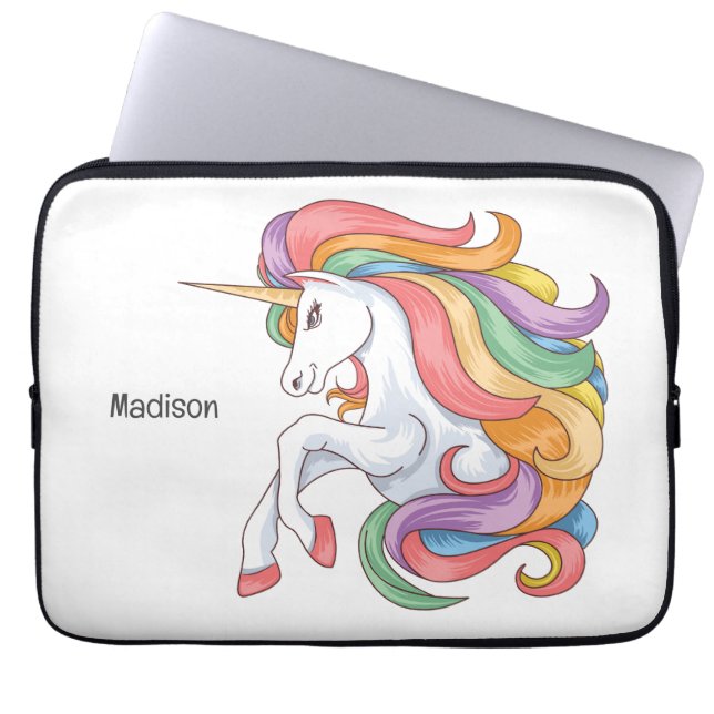 Anpassat namn Färgstark Unicorn Laptop Fodral (Framsidan)