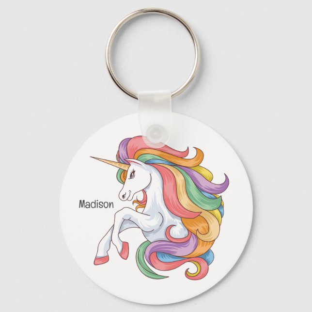 Anpassat namn Färgstark Unicorn Nyckelring (Framsida)
