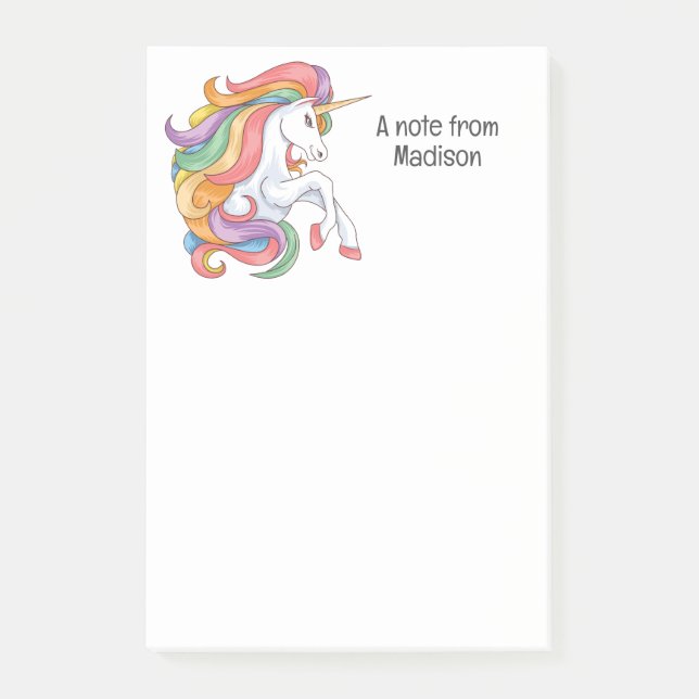 Anpassat namn Färgstark Unicorn Post-it Block (Framsida)