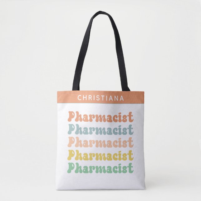 Anpassat namn farmaceut Retro Groovy Pharmacy Tygkasse (Framsida)