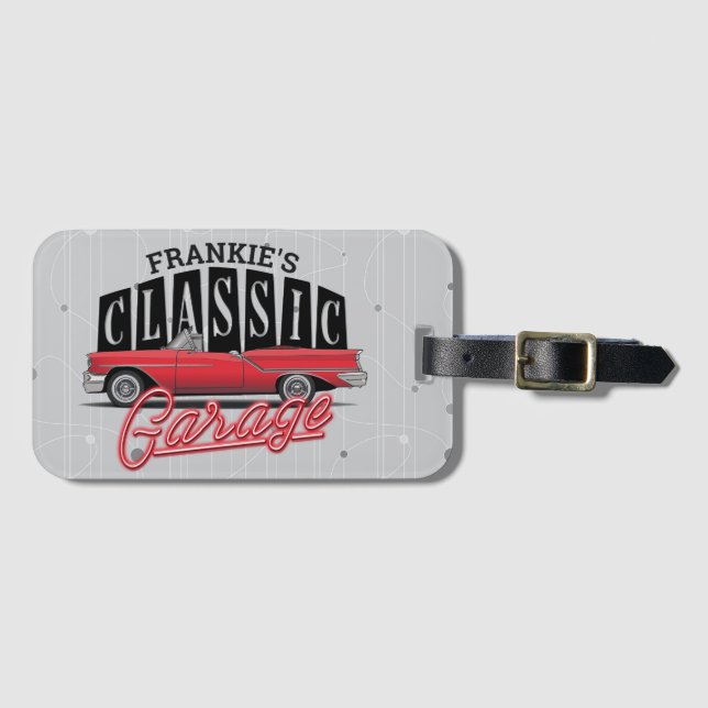 Anpassat NAMN Faux Neon 1950's Classic Car Garage Bagagebricka (Framsida horisontal)