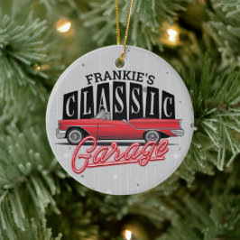 Anpassat NAMN Faux Neon 1950's Classic Car Garage Julgransprydnad Keramik