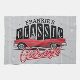 Anpassat NAMN Faux Neon 1950's Classic Car Garage Kökshandduk