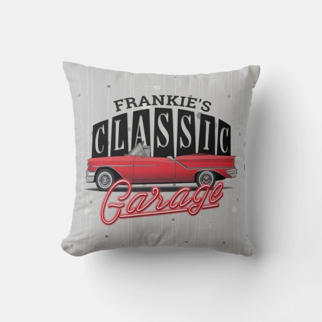 Anpassat NAMN Faux Neon 1950's Classic Car Garage Kudde (Framsida)