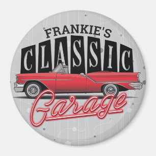 Anpassat NAMN Faux Neon 1950's Classic Car Garage Magnet
