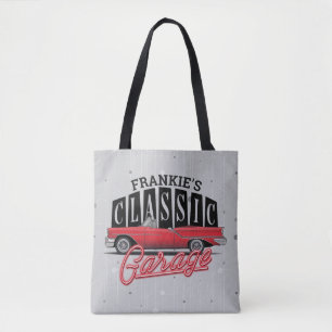 Anpassat NAMN Faux Neon 1950's Classic Car Garage Tygkasse