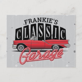 Anpassat NAMN Faux Neon 1950's Classic Car Garage Vykort