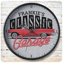 Anpassat namn Faux Neon Classic Car Pappa Garage Stor Klocka