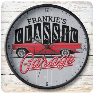 Anpassat namn Faux Neon Classic Car Pappa Garage Stor Klocka