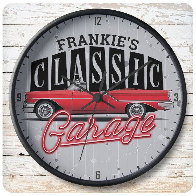 Anpassat namn Faux Neon Classic Car Pappa Garage Stor Klocka (Skapare uppladdad)
