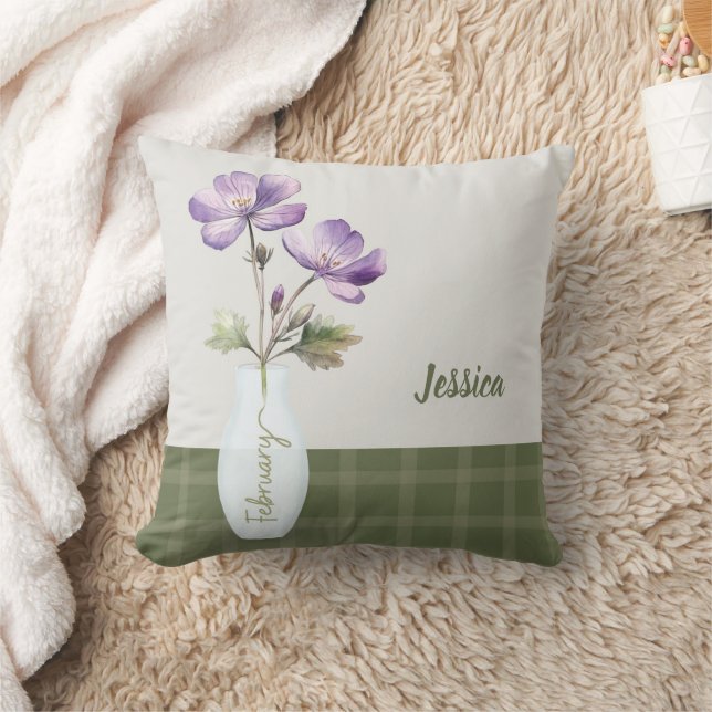 Anpassat namn februari födelsemånad Flower Violet Kudde (Filt)