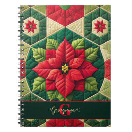 Anpassat namn Festive Blommigt Patchwork Poinsetti Anteckningsbok