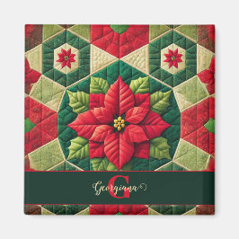 Anpassat namn Festive Blommigt Patchwork Poinsetti Magnet