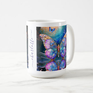 Anpassat Namn Fjäril Blå Lila Present till Henne Kaffemugg