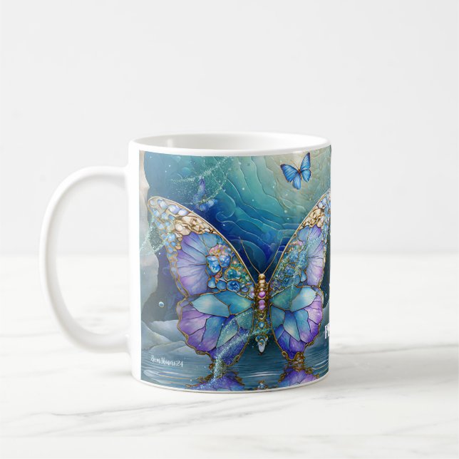 Anpassat Namn Fjäril Blå Lila Present till Henne T Kaffemugg (Vänster)