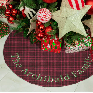 Anpassat namn Flanell Play Holly Berry Red + Black Julgransmatta Borstad Polyester