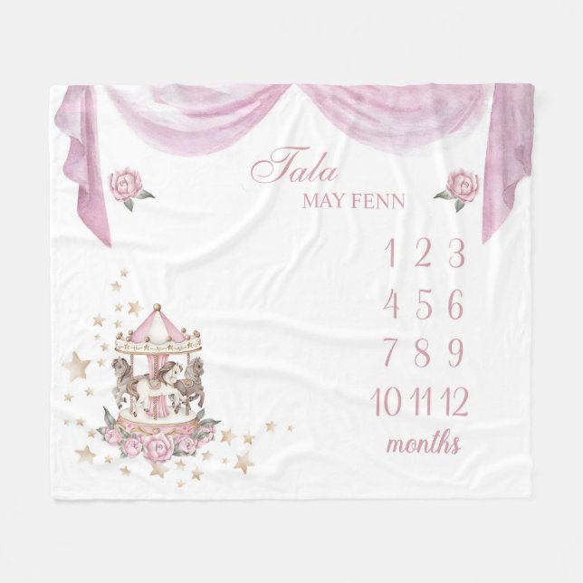 Anpassat namn Flicka Blanket No Marker, Carousel Fleecefilt (Framsidan (Horisontell))