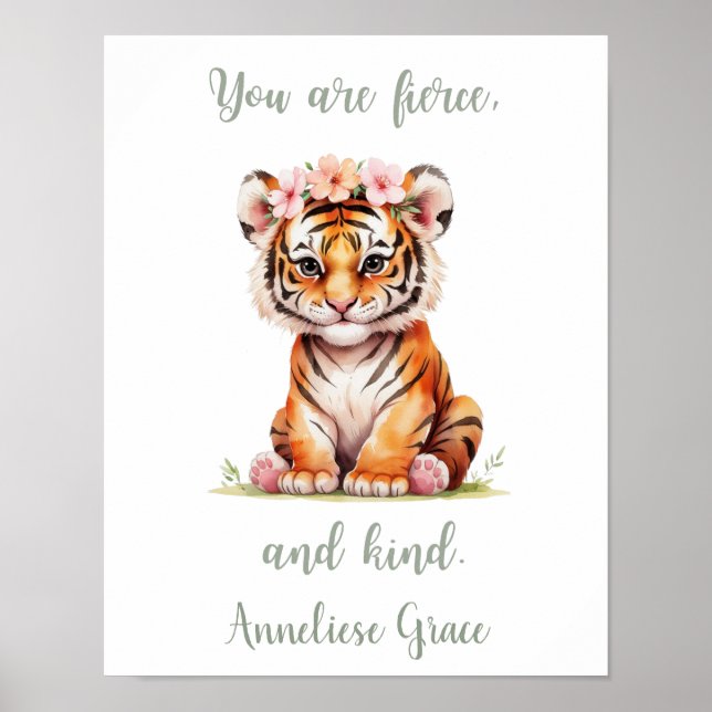 Anpassat namn Flickans Nursery Safari Tiger Positi Poster (Framsidan)