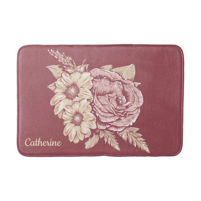 Anpassat namn Flower Illustration-badmattor Badrumsmatta (Framsidan)