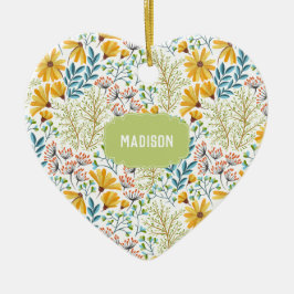 Anpassat namn Flower Illustration-ornament Julgransprydnad Keramik