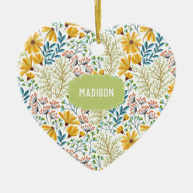 Anpassat namn Flower Illustration-ornament Julgransprydnad Keramik (Framsidan)