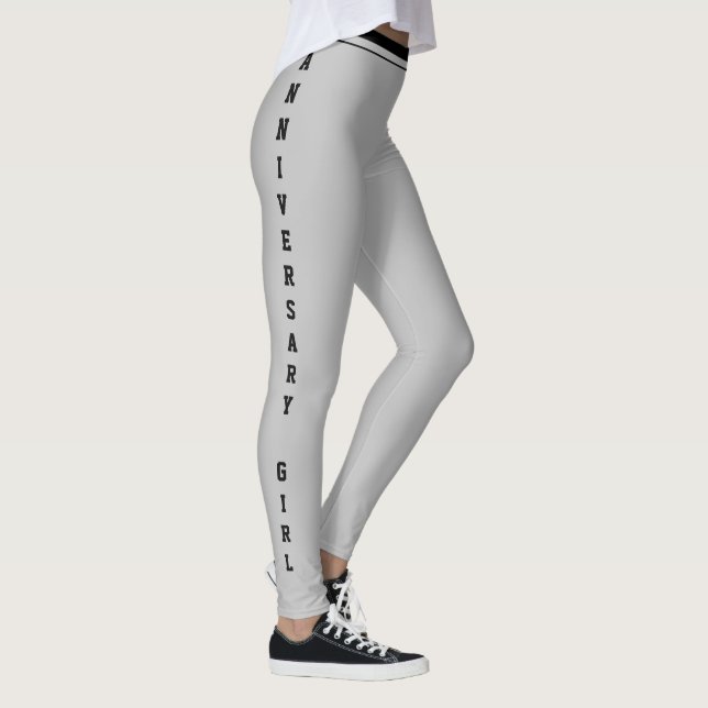 Anpassat Namn Födelsedag Glitter Silver Svart Mono Leggings (Höger)